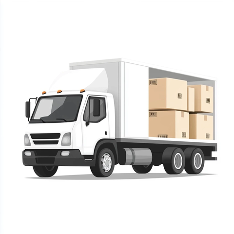 白色卡车与四箱子插画