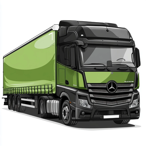 黑白绿色奔驰卡车矢量图