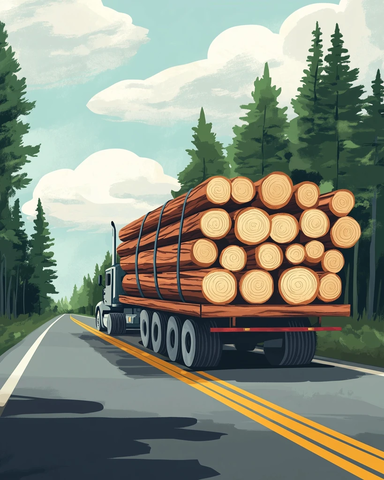 卡车运载木料行驶公路