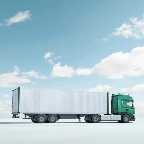 绿色卡车白色集装箱停靠路边