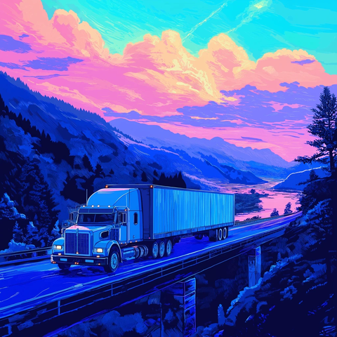 蓝色货运卡车插画