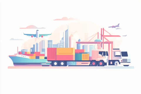 物流枢纽运输路线插画