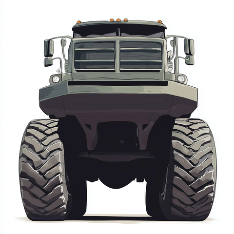 卡车巨胎仰视矢量插画