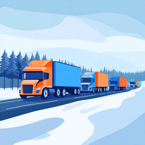 雪地卡车排队场景