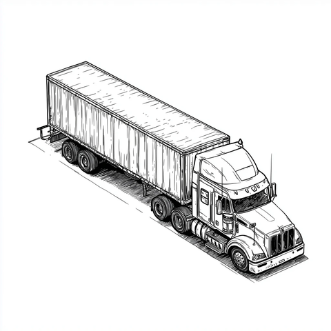 半挂卡车空车厢轴测草图