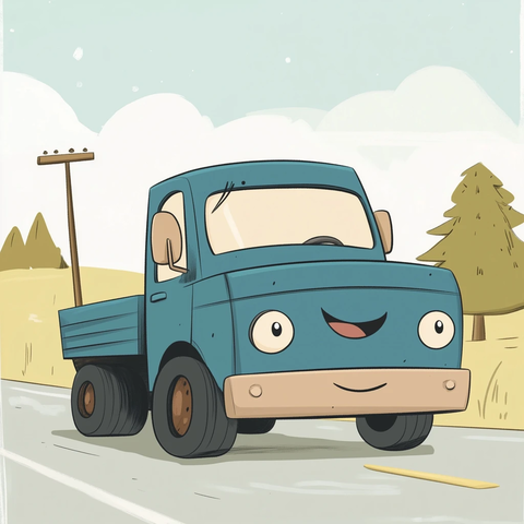 蓝色卡车笑脸近景