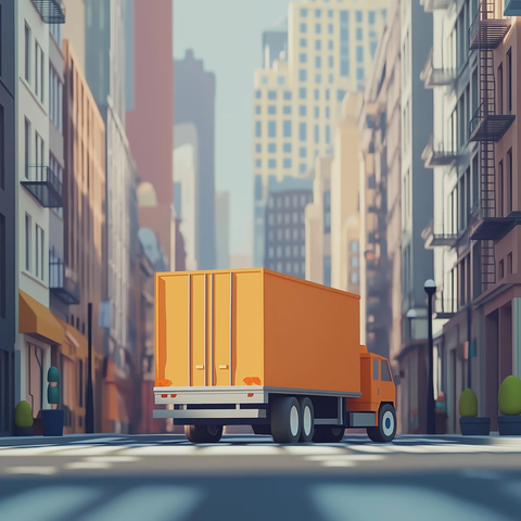 橙色卡车城市穿梭