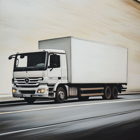 白色奔驰货车公路行驶