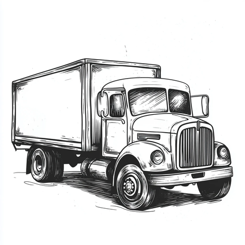 黑白线条卡车插画