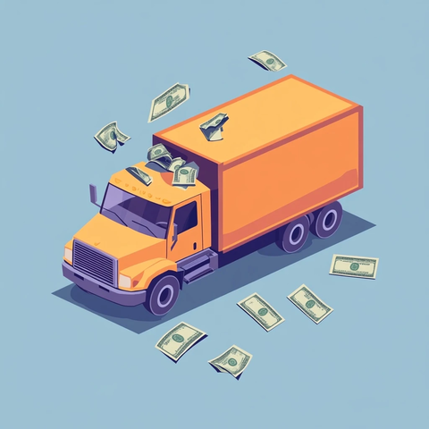 卡车静止钱币散落地面