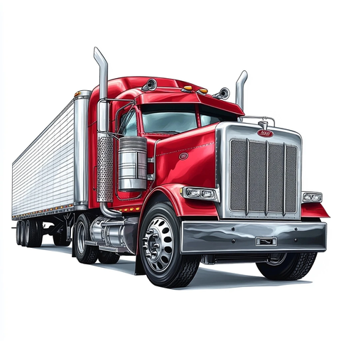 红色彼得比尔特卡车冷藏拖车