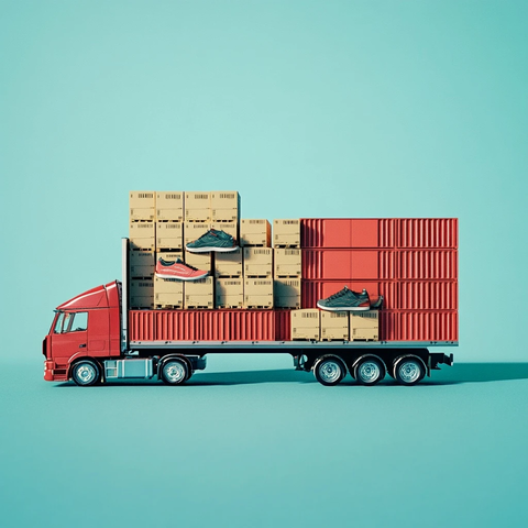 鞋盒整齐堆放的集装箱卡车