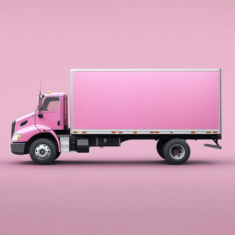 粉红色货车侧面开门细节图