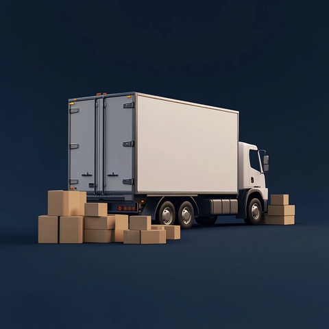 卡车后视图与堆积箱子