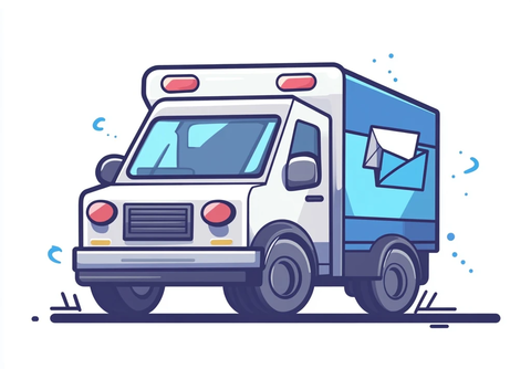 蓝色条纹邮车插画