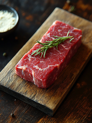生牛排与香草木板