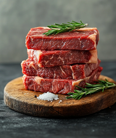 新鲜肉眼牛排配迷迭香盐