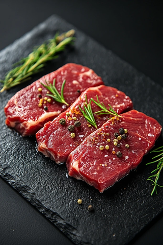 鲜嫩羊里脊肉黑石背景