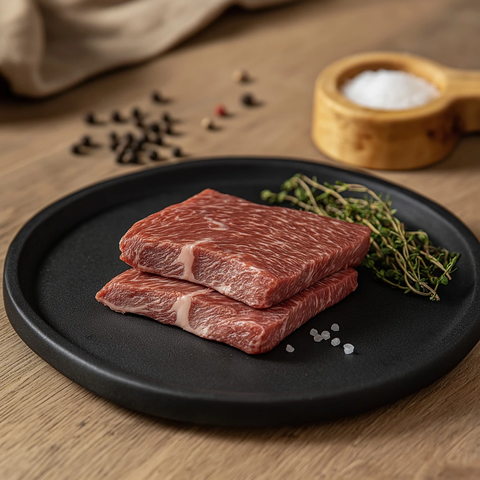 牛排堆叠摆盘盐胡椒调味