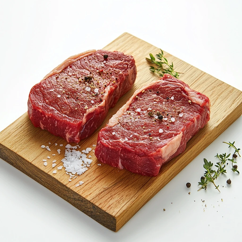 木板上的调味生牛排