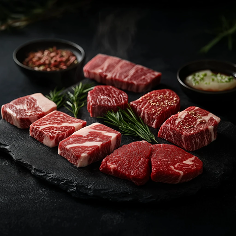 韩牛不同部位牛肉展示