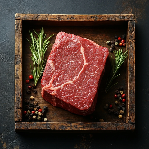 木托盘上的生牛肉