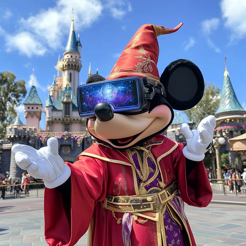 迪士尼乐园中戴VR眼镜的米奇