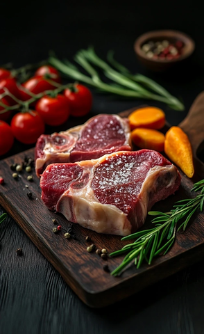 肉类蔬菜摆盘桌面