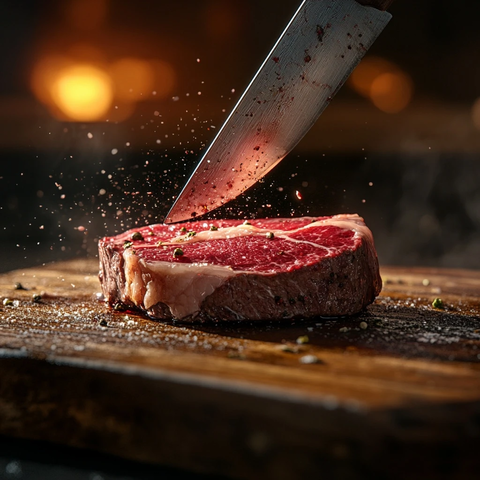厨师刀切生牛排木板