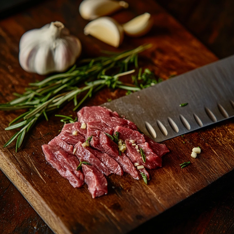 切碎的西冷牛排与香草大蒜