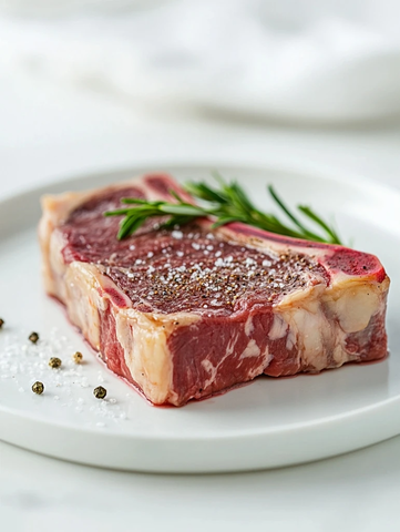 白色桌上的新鲜牛排