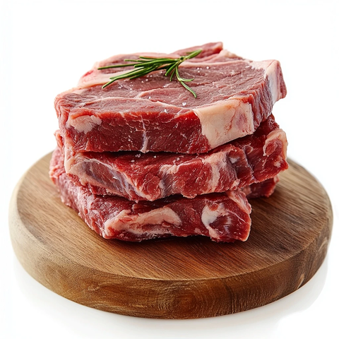 木板上的生肉牛排堆叠