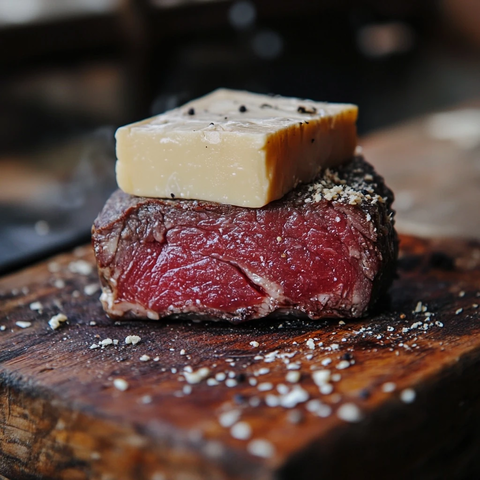 烤牛肉配芝士片特写