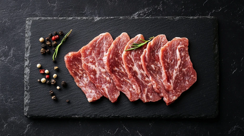 牛肉切片黑石板摆拍