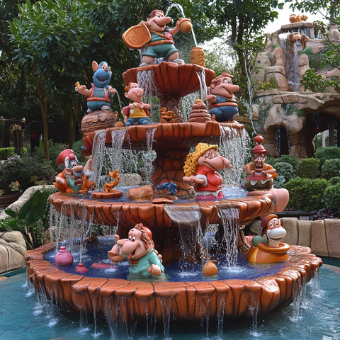 多层卡通人物雕塑喷泉景观