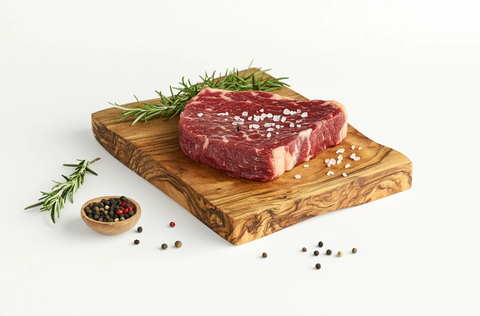 牛排木板盐粒胡椒