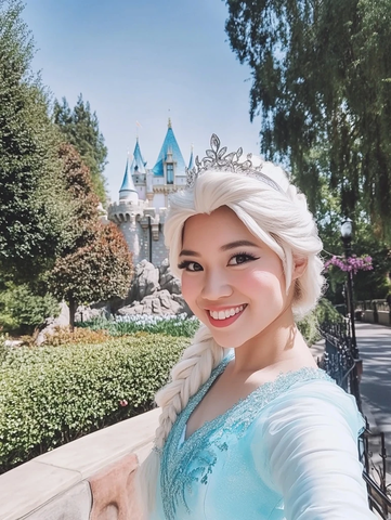 迪士尼乐园中扮成艾莎的女子