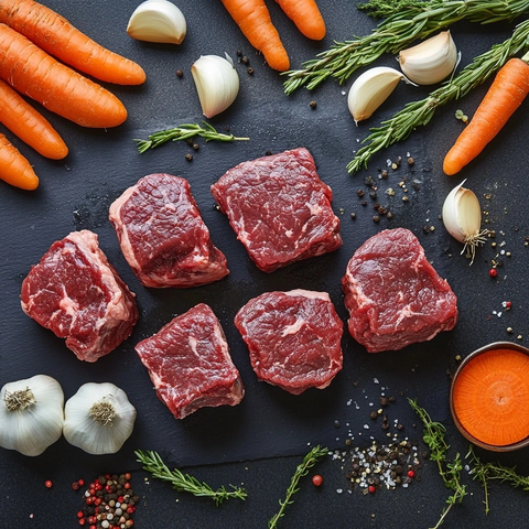 牛肉脸颊肉切片与蔬菜准备