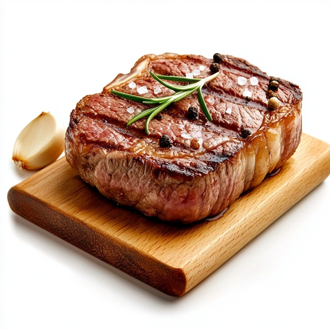 牛排蒜香调味木板静置