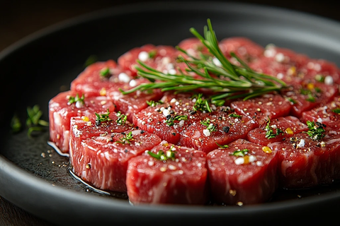 优质牛排与小牛肉粒