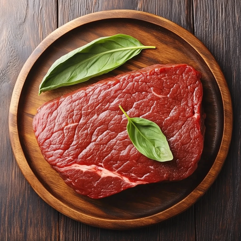 牛肉木盘叶子木桌