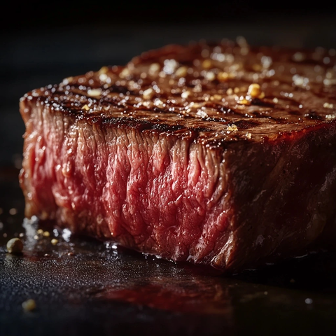 完美烹饪牛排切面特写