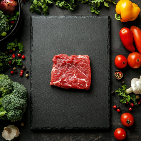 黑盘牛肉蔬菜摆盘