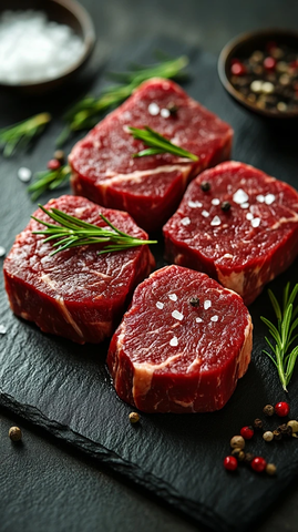 新鲜牛排配香料展示