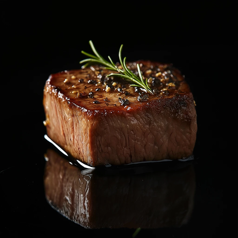 煮立方牛排配点缀黑色背景