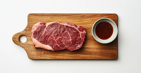 木板牛肉与盐板静物