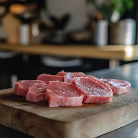 木板上的猪肉牛肉拼盘