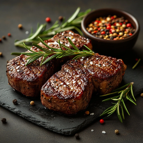 牛排配香料大蒜和海盐