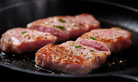 黑桌上的切片猪里脊