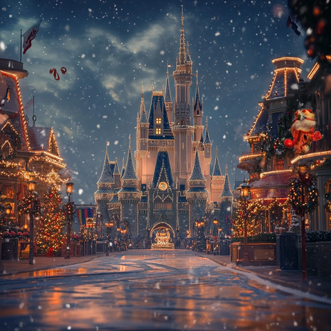 雪中城堡夜景圣诞氛围浓厚的童话世界